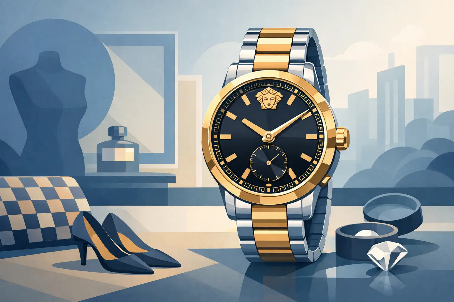 Versace V11020015 Uhr im stilvollen Check