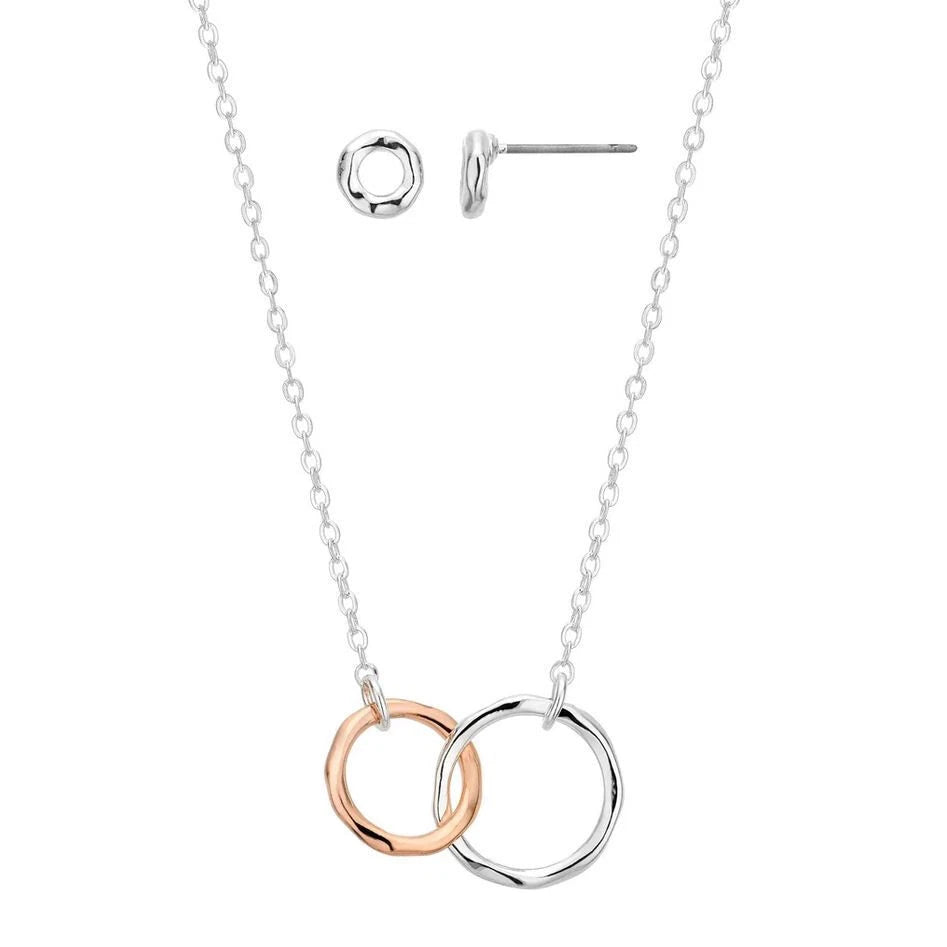 Buckley London Entwined Rings S1189AIR  Schmuck Set Halskette & Ohrringe Silber Rose
